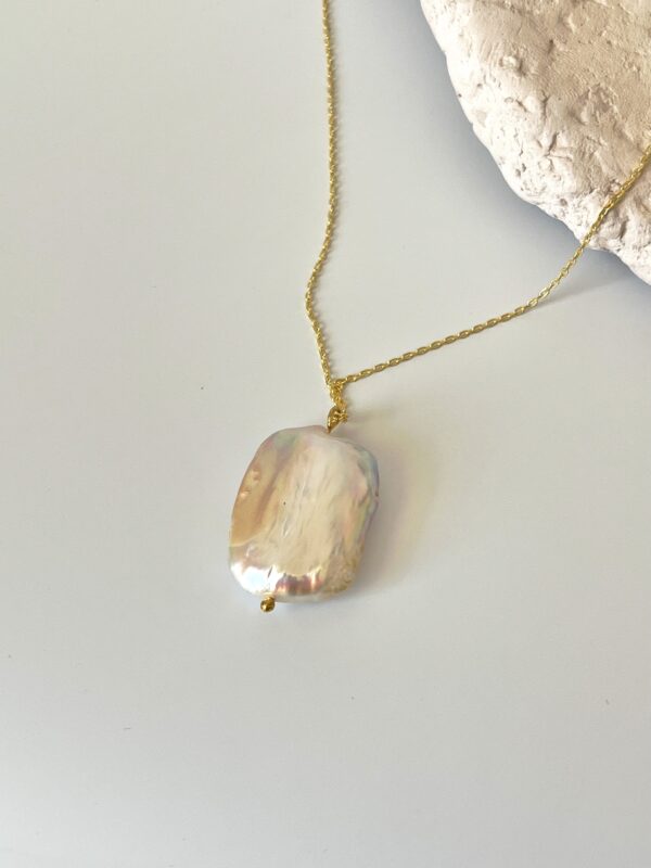 Gümüş Üzeri Altın Kaplama Gerçek İnci Kolye