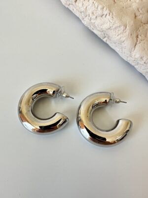 Gümüş Bombeli Kalın Halka Küpe