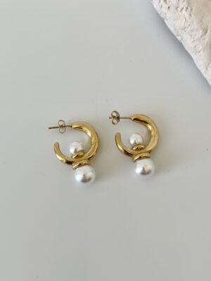 Çelik Halka İçten Geçme İnci Küpe