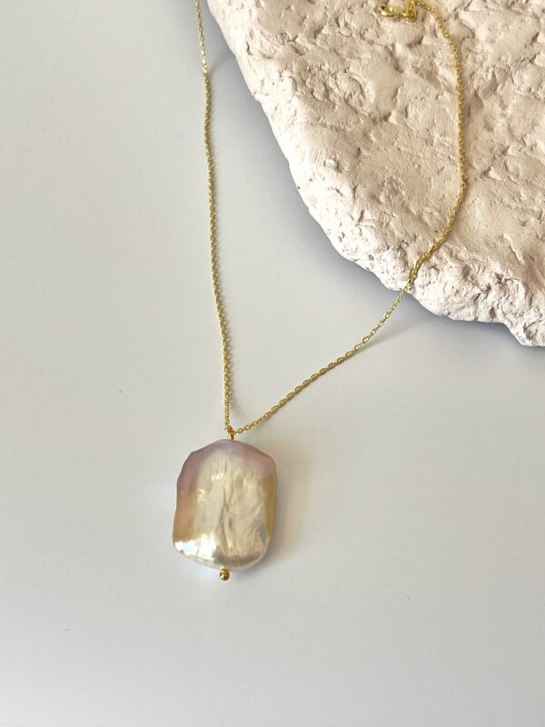 Gümüş Üzeri Altın Kaplama Gerçek İnci Kolye