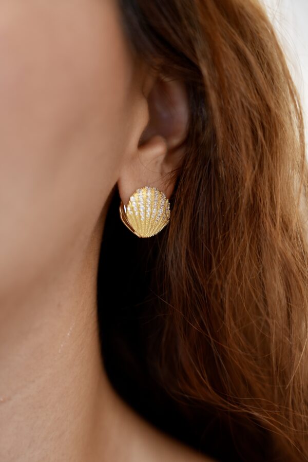 İstiridye Model Zirkon Taş Detaylı Çelik Küpe