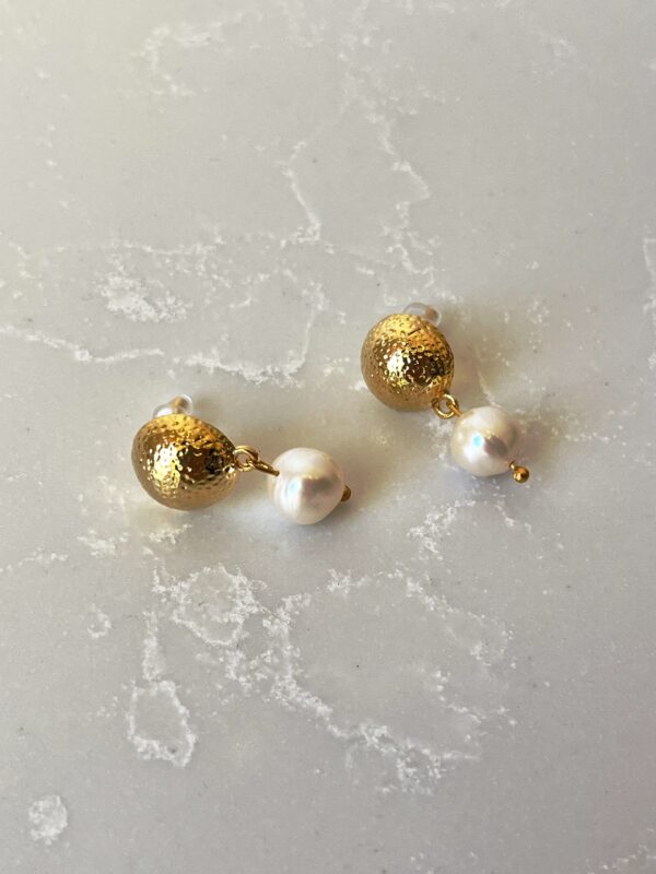 14k Altın Kaplama Gerçek Inci Halka Küpe (tasarım)