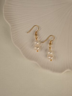 Pirinç Üzeri Altın Kaplama Gerçek İnci Küpe