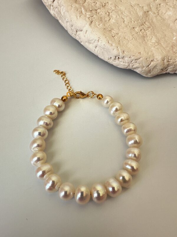 Vip Kalite Pirinç Üzeri Altın Kaplama A++ 7-8 mm Tatlı Su İncisi Bileklik