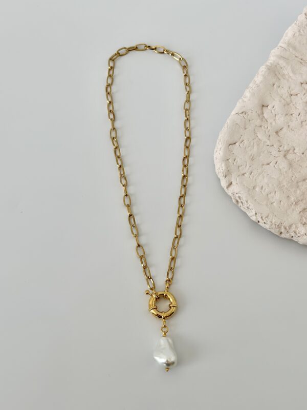 Mayorka Barok İnci Detaylı Çelik Kolye