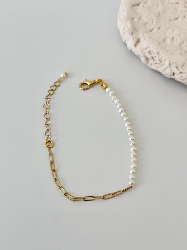 İnci ve Zincir Birleşim Çelik Bileklik