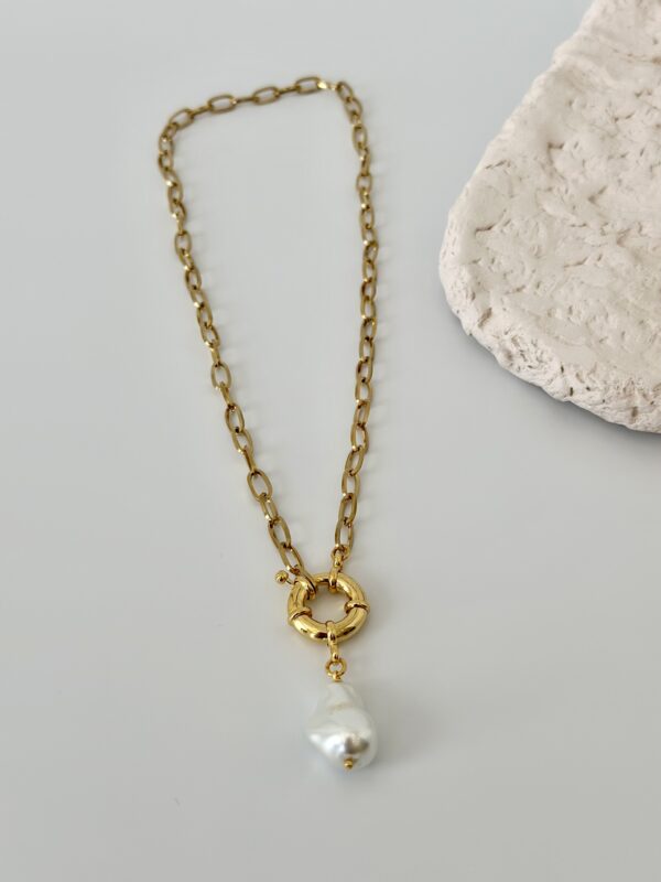 Mayorka Barok İnci Detaylı Çelik Kolye