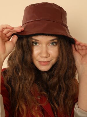 Çift Taraflı Deri Peluş Kadın Bucket Şapka