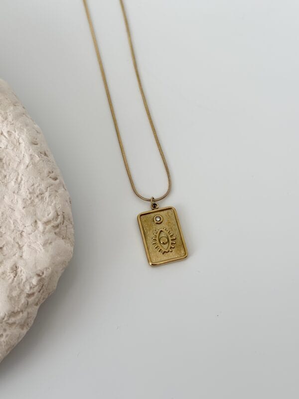 Çelik Zincir Gold Renk Zirkon Taşlı Göz Figür Tarot Kolye