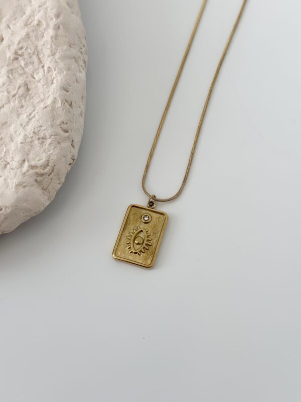 Çelik Zincir Gold Renk Zirkon Taşlı Göz Figür Tarot Kolye