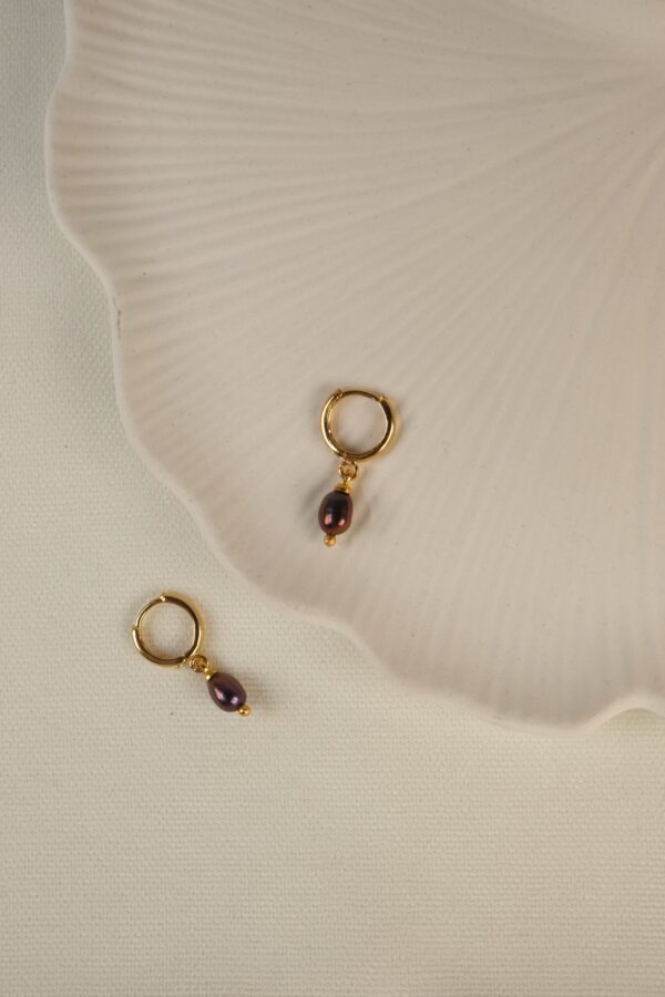 Luna Siyah İnci Detaylı Vip 24K Altın Kaplama Halka Küpe