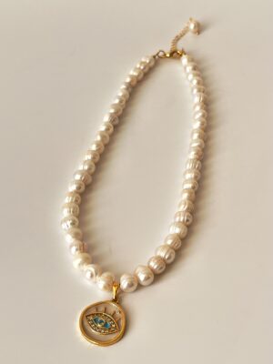 de4cdad92813b16f6e0a353807012e24-2.jpg Zirkon Taşlı Göz Model Altın Kaplama Gerçek İnci Kolye