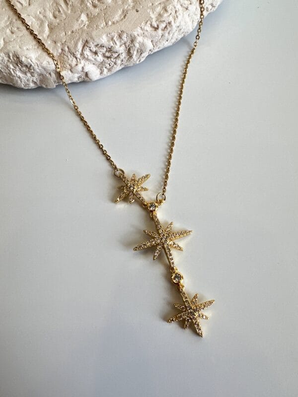 Kuzey Yıldızı Detaylı Zirkon Taşlı Çelik Kolye