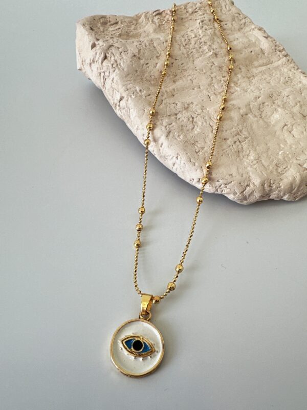 Çelik Dorika Zincir Beyaz Göz Kolye