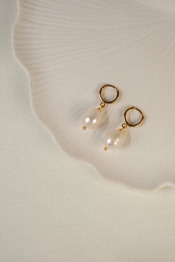 Gerçek İnci Detaylı 14K Altın Kaplama Küpe (Tasarım)