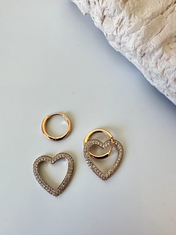 Zirkon Taşlı Kalp Sallantılı ikili Kullanım Vip Çelik Küpe