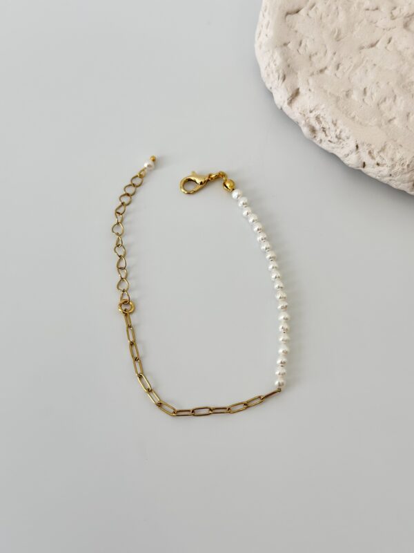 İnci ve Zincir Birleşim Çelik Bileklik