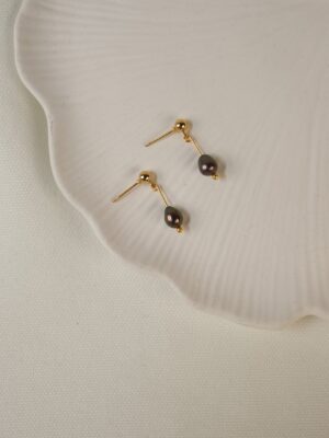 Siyah inci Detaylı Çivi Küpe