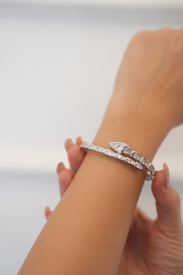 VIP Seri Yılan Model Gümüş Renk Kadın Kelepçe Bileklik