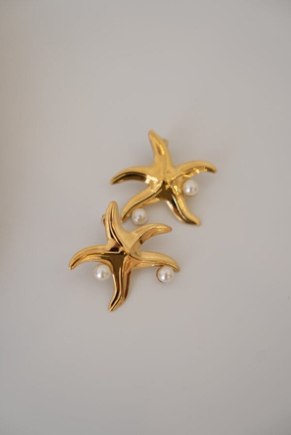 İnci Detaylı Deniz Yıldızı Model Çelik Küpe