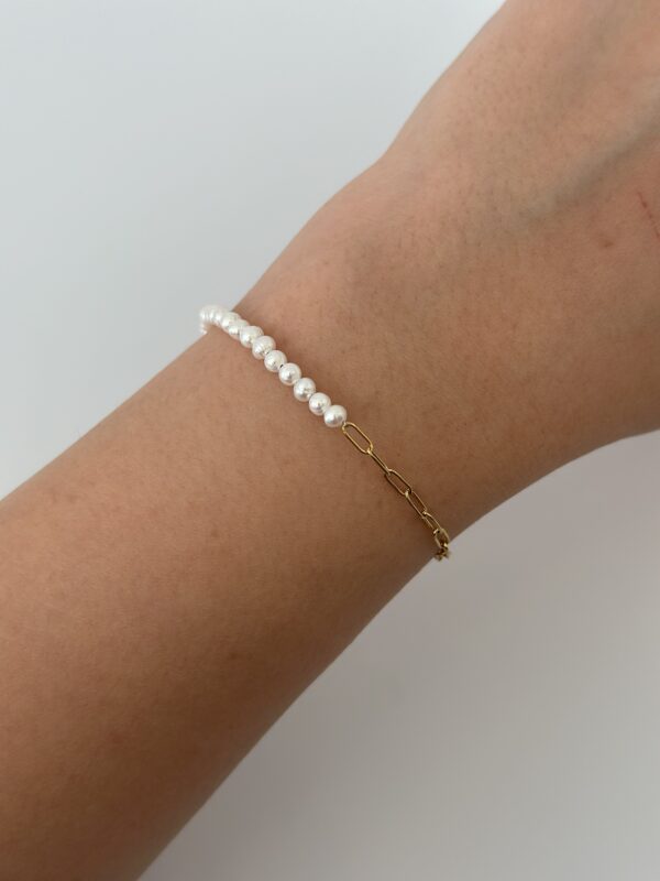 İnci ve Zincir Birleşim Çelik Bileklik