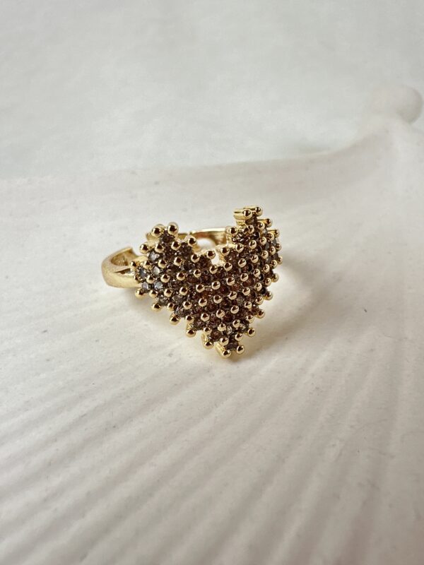 Zirkon Taş Motifli Kalp Desen Çelik Yüzük