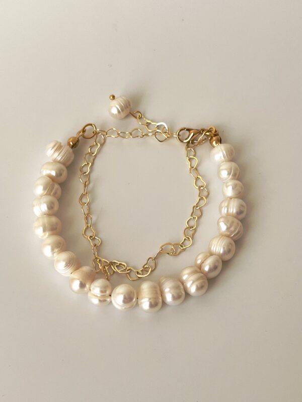 Pirinç Üzeri Altın Kaplama Tasarım Gerçek İnci Bileklik