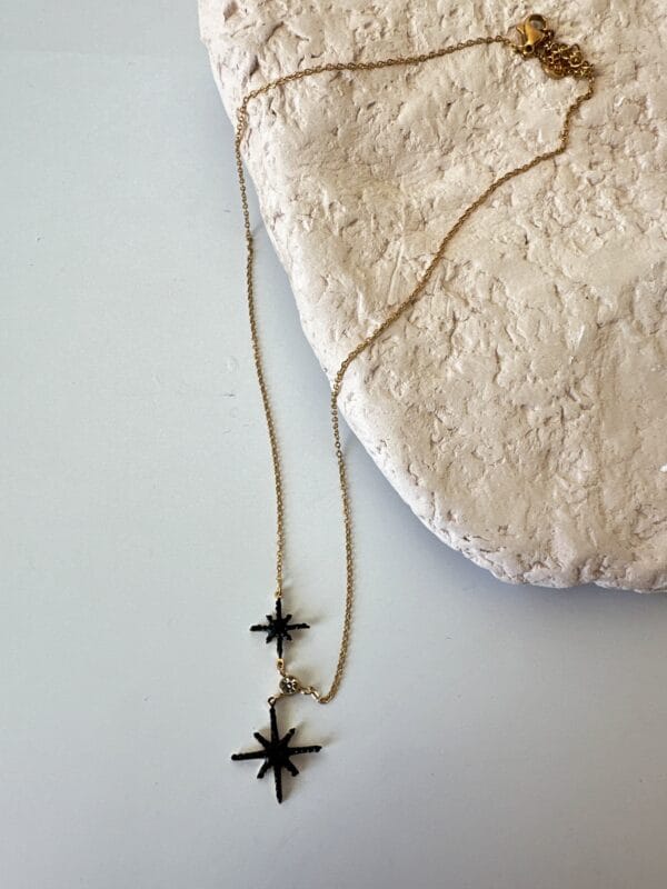 Siyah Kuzey Yıldızı Model Çelik Gold Kolye