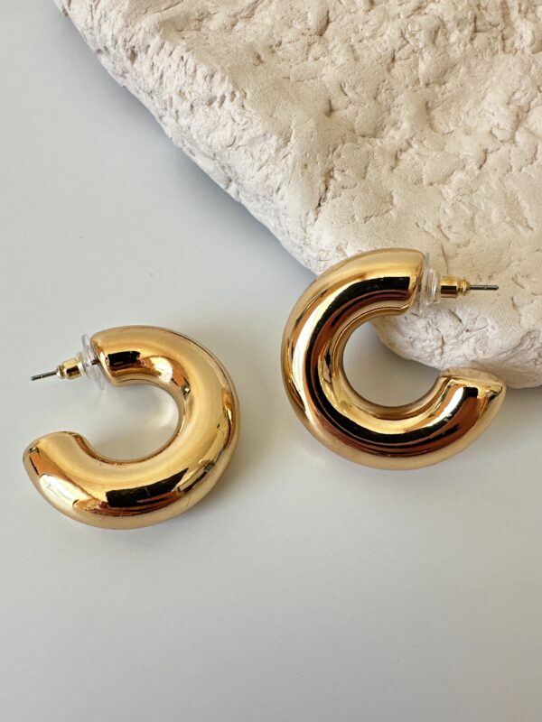 Gold Bombeli Kalın Halka Küpe