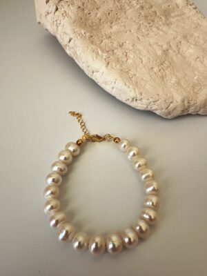 Vip Kalite Pirinç Üzeri Altın Kaplama A++ 7-8 mm Tatlı Su İncisi Bileklik