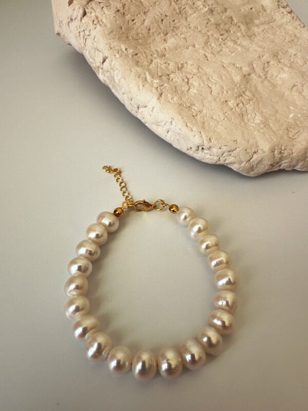 Vip Kalite Pirinç Üzeri Altın Kaplama A++ 7-8 mm Tatlı Su İncisi Bileklik