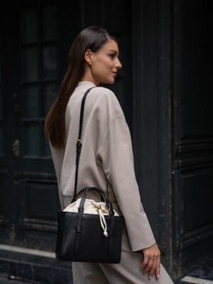 Elenora Dokuma Kumaşlı Boğum Kapama Astarlı Çanta Siyah