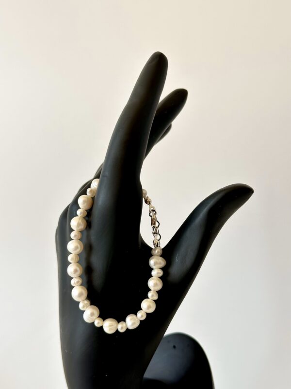 Gümüş Materyal ile Tasarlanmış Gerçek Tatlı Su İncisi Bileklik