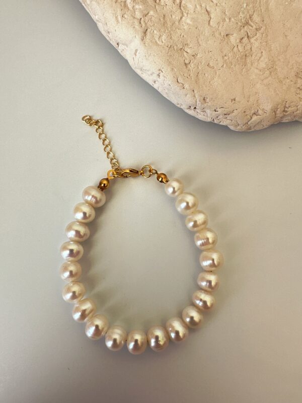 Vip Kalite Pirinç Üzeri Altın Kaplama A++ 7-8 mm Tatlı Su İncisi Bileklik