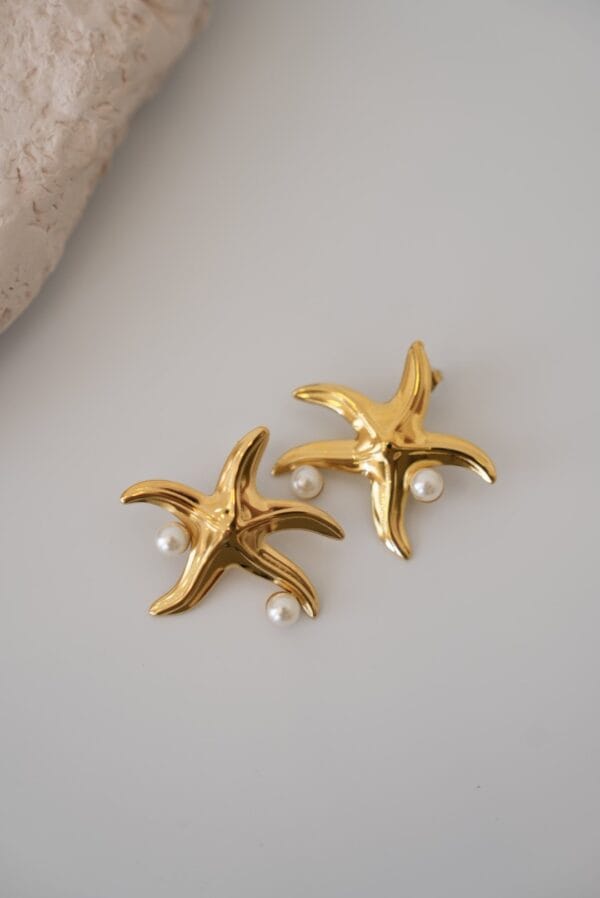 İnci Detaylı Deniz Yıldızı Model Çelik Küpe
