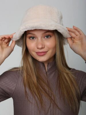 Kadın Bej Peluş Bucket Şapka