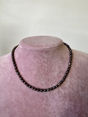 Pirinç Üzeri Altın Kaplama Detaylı Siyah Gerçek Tatlı Su İncisi Kolye