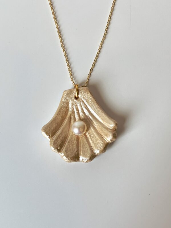 El Yapımı Seramik Tasarım İstiridye Konsept Geçek Tatlı Su İncili Kolye