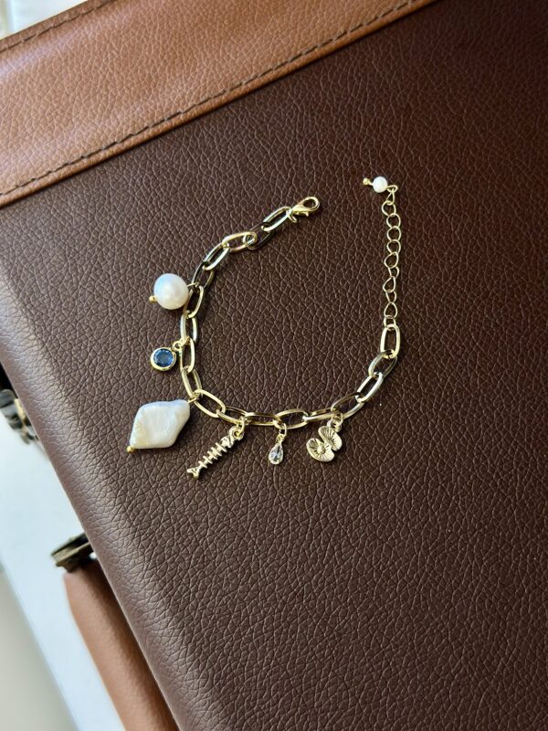 Gerçek İnci Detaylı Çelik Charm Bileklik