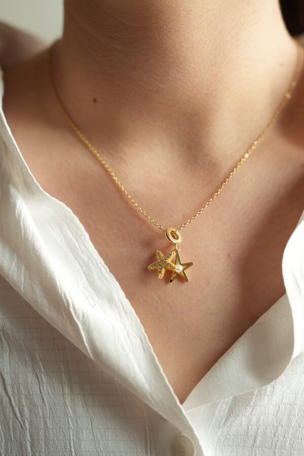 İnci Detaylı Yıldız Çelik Kolye