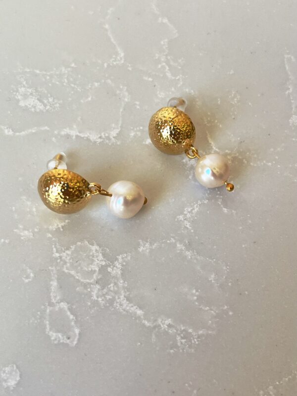 14k Altın Kaplama Gerçek Inci Halka Küpe (tasarım)