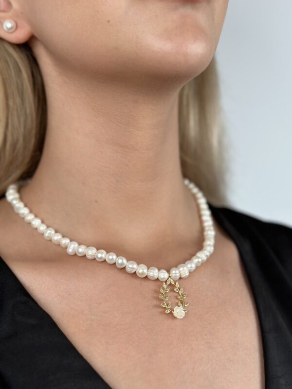 Zirkon Taşlı Helenistik İnci Kolye