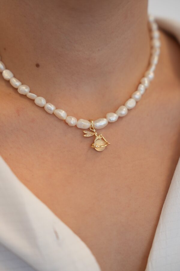 Sakız Gerçek Tatlı Su İncili Melek Detaylı Kolye