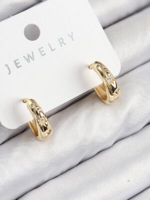 Pirinç Zirkon Taşlı Halka Model Gold Renk Kadın Küpe