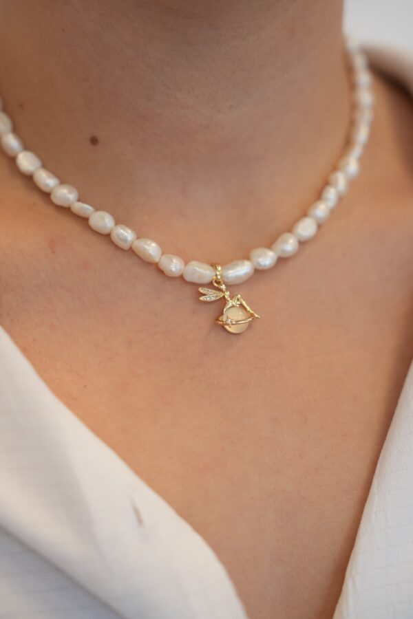 Sakız Gerçek Tatlı Su İncili Melek Detaylı Kolye