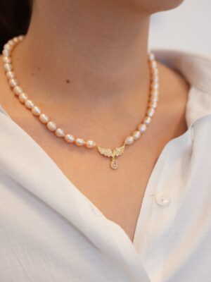 47eea8adb143fc6949c79a2f314582f7.jpg Somon Gerçek Tatlı Su İncili Pembe Zirkon Taşlı Kolye