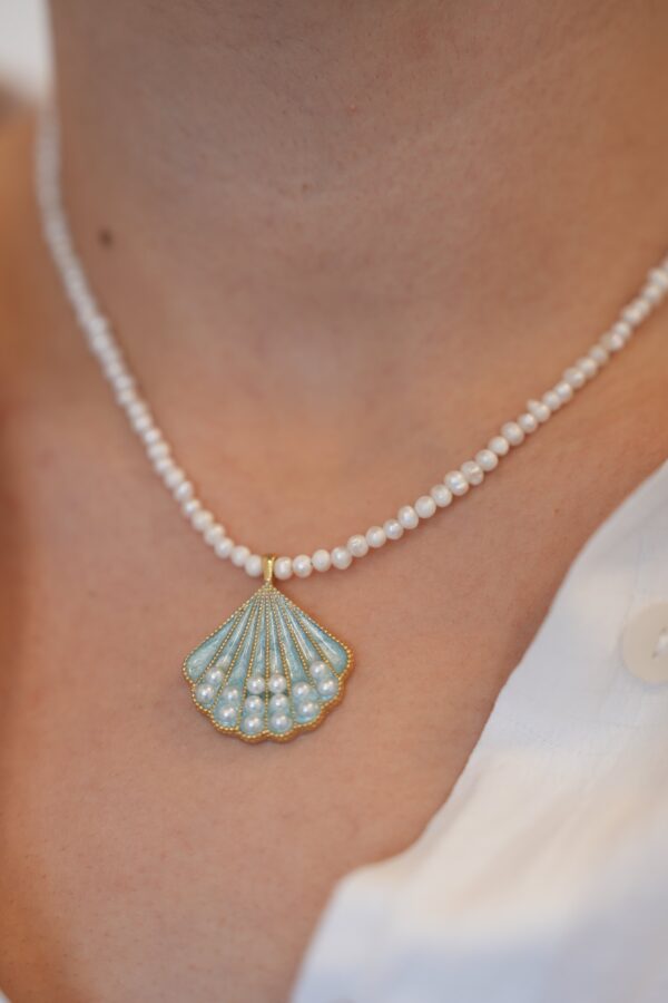 Açık Mavi Gerçek Tatlı Su İncili İstiridye Kolye