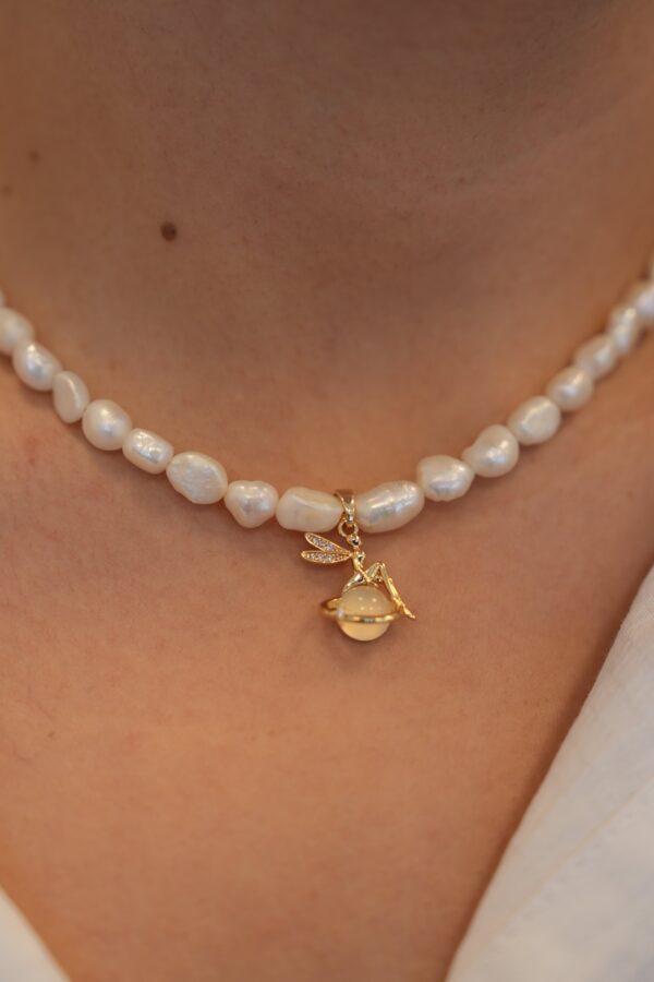 Sakız Gerçek Tatlı Su İncili Melek Detaylı Kolye