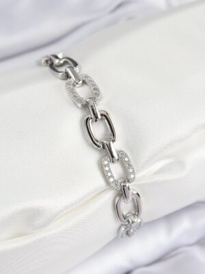 Pirinç Zirkon Taşlı Parçalı Zincir Model Gümüş Renk Kadın Bileklik