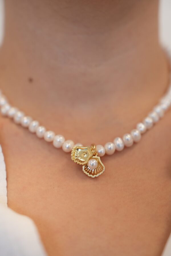 Gerçek Tatlı Su İncili Altın İstiridye Kolye